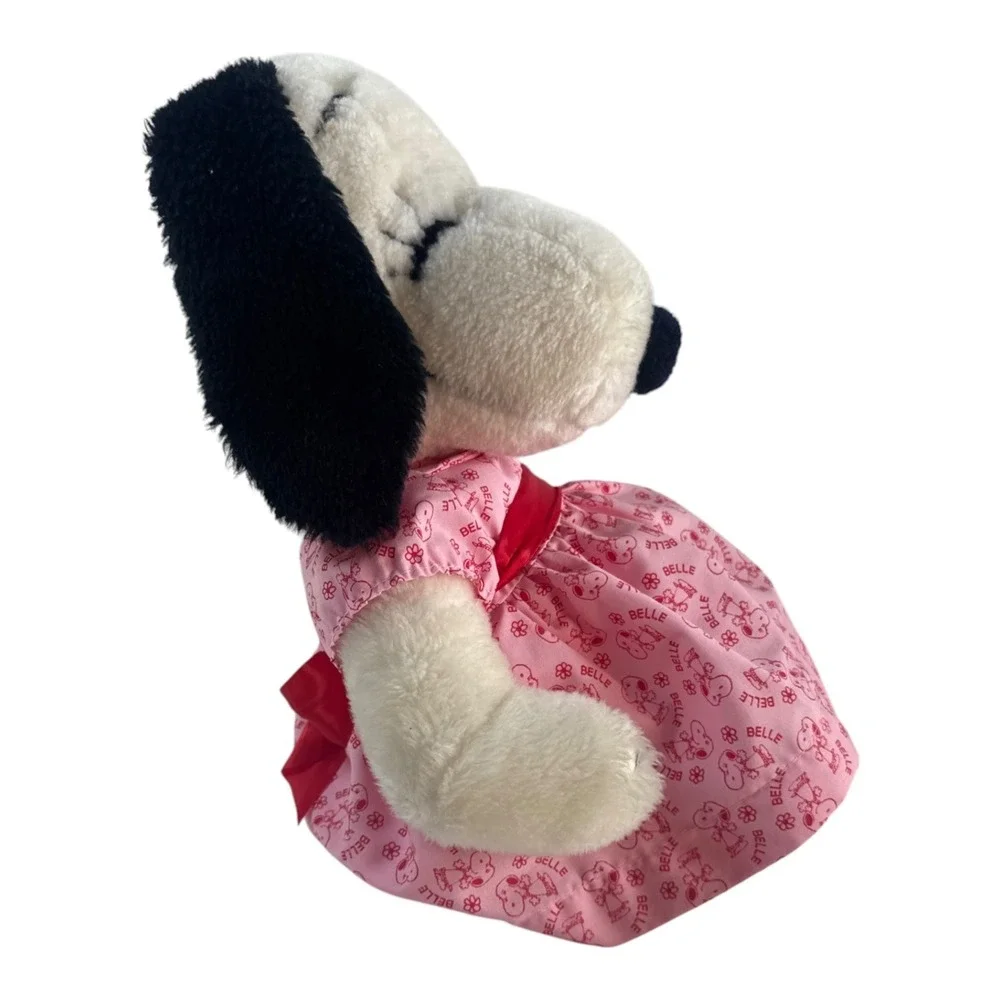 Peanuts Belle Plush Snoopy Sister Pink Dress Vintage Stuffed Animal Toy